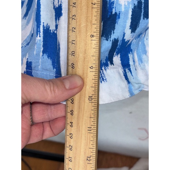 NOTTIBIANCHE Linen Shirt Dress Caftan Midi Maxi Button Lagenlook Blue Ikat 1X - Picture 9 of 9